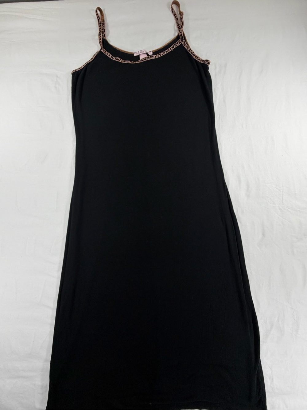 Victoria’s Secret Ribbed Lounge Slip Dress Black Leopard‎ Trim Size Medium